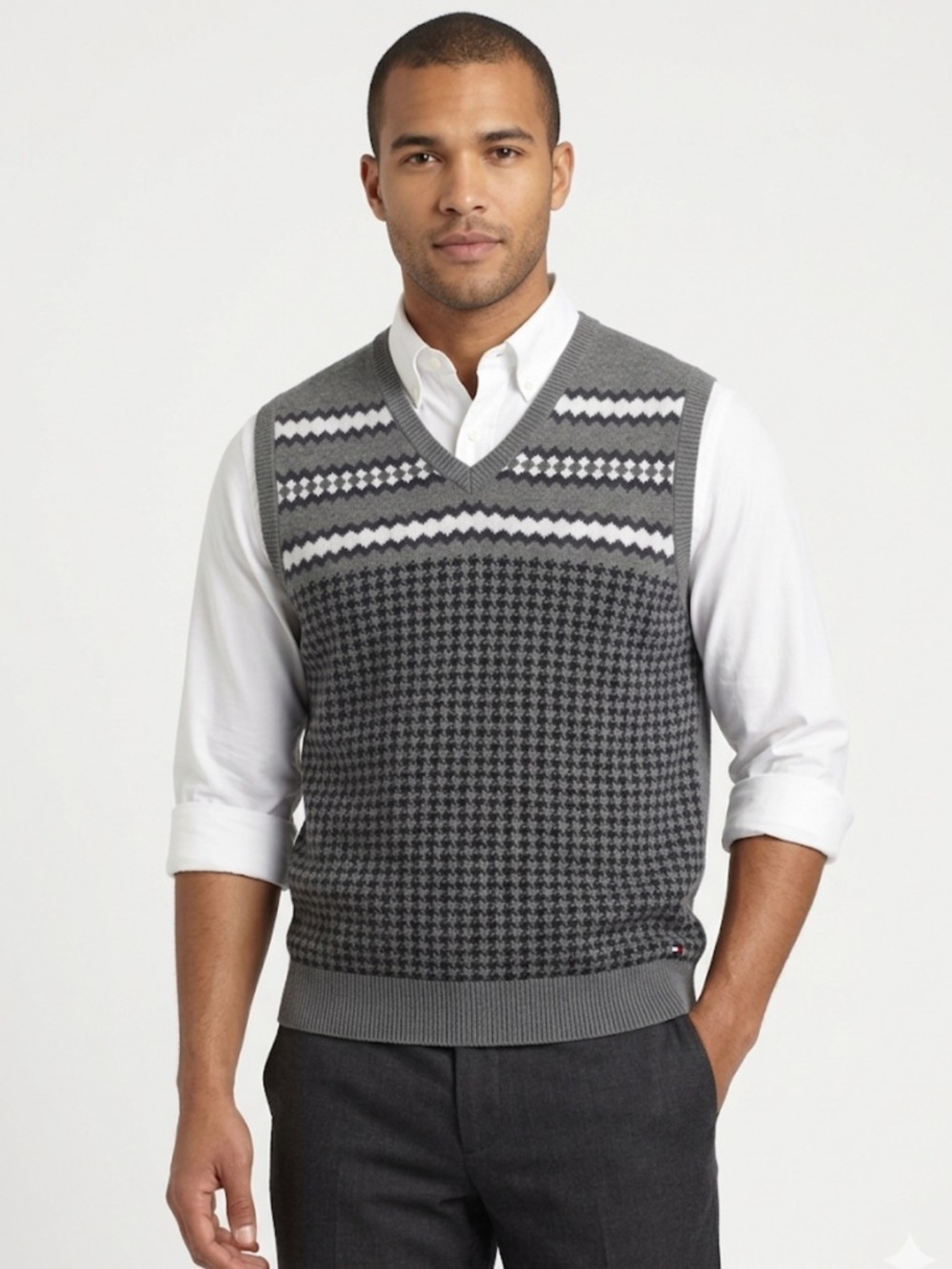 Tommy Hilfiger Sweater Vest – Size XL | Quiet Luxury Dark Academia | Patterned